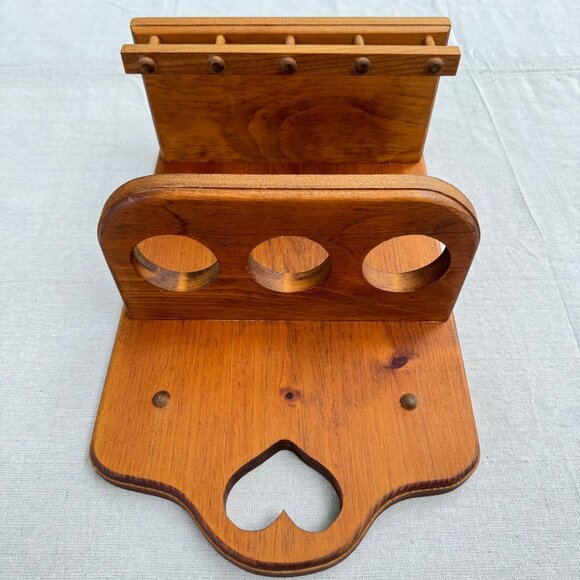 Vintage Wood Wall Shelf Display Heart Knick Knack Rustic Farmhouse Circle Cutout - Picture 3 of 9